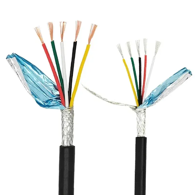 2Meters RVVP Shielded Power Cable 26 24 22 20 18AWG 2/3/4/5/6/7/8Core Control Signal Copper Wire Black PVC Insulated Audio Cable