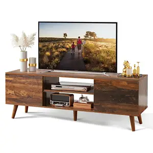 Walnut Modern 3-Drawer TV Rack Cabinet Fits TVs até 80 in. Armazenamento Media Console Centro Entretenimento para Sala