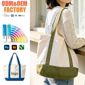 Custom Logo Embroidery <b>Reusable</b> Eco-Friendly Canvas Cotton Shopping Tote <b>Bag</b> for Women Gift - Product Image 1
