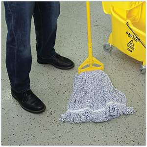Boardwalk BWK542CT Medium <b>Mop</b> Head Narrow <b>Floor</b> Finish Rayon/Polyester White/Blue 12/Carton - Product Image 2