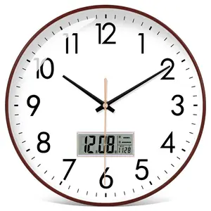 Orologio da parete LCD semplice moderno da 12 pollici con data e settimana di umidità della temperatura orologio con Logo personalizzato rotondo all'ingrosso della fabbrica