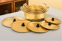 24 pièces/carton, bols à nouilles, riz et soupes en aluminium doré antiadhésif de 20 cm avec doubles poignées, vaisselle coréenne pour le petit-déjeuner et le dîner, compatible lave-vaisselle