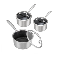 Ensemble de casseroles en acier inoxydable 3 plis, antiadhésif, avec revêtement en nid d'abeille, ensemble de casseroles avec couvercle en verre trempé, compatible avec toutes les plaques de cuisson