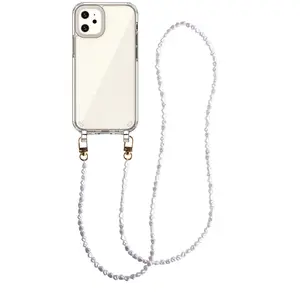 Pearl Beaded Mobile Phone Chain Crossbody Lanyard for iPhones 15 14 Pro 13 Case with Pearl Chain Phone Case with Pearl Lanyard