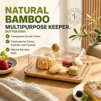 Boîte à beurre en bambou avec couvercle anti-poussière transparent, motif végétal, boîte de rangement pour fromage et beurre, couteau et cuillère, conteneur alimentaire écologique pour la cuisine