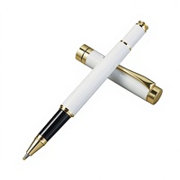 Stylo à bille en métal blanc avec garniture dorée ou argentée, encre noire, logo personnalisé, stylo cadeau promotionnel