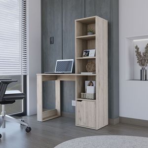 Bicknell Light Gray <b>Computer</b> <b>Desk</b> with Single Door Cabinet and 4 Tier Shelf - Product Image 6