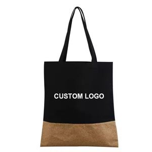 Sac fourre-tout personnalisé en toile de coton recyclé et écologique avec poignées en liège pour cadeaux et shopping promotionnel - Product Image 2