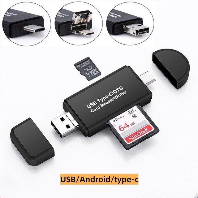 3-in-1 Micro USB SD TF Memory Card USB-C OTG Adapter High-Speed USB 2.0 External for Phone Laptop Camera Photo Transfer