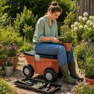 Chariot à outils de jardin portable en plastique de style européen avec boîte de rangement - Product Image 4