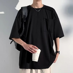 Camiseta de Alta Calidad con Logotipo Personalizado, Corte Holgado, Bolsillo, 100% Algodón, Hombros Caídos, Estilo Deportivo y Urbano para Hombre - Product Image 1