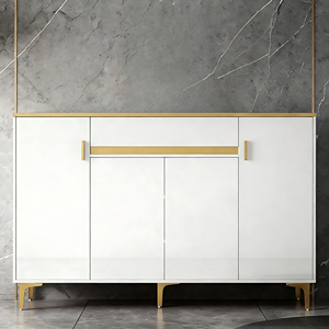 Étagère à <span class=keywords><strong>chaussures</strong></span> de grande capacité à rayures dorées de luxe personnalisée, salon moderne, panneau en bois blanc, armoires à <span class=keywords><strong>chaussures</strong></span> d'entrée - Product Image 1