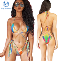Dames Floral Micro Bikini Tweedelig Zwempak Set Sexy Kant-Up String Triangel Eco-vriendelijk Snel Droogend Op Maat Strandkleding