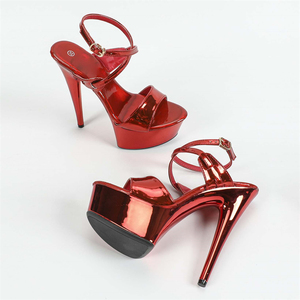 Sandales à talons hauts tendance pour femme, collection été 2025, imperméables, à semelle épaisse, noires et rouges, rehaussantes, pour soirées et scènes - Product Image 1