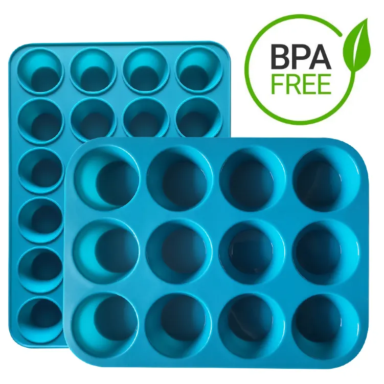 แม่พิมพ์เค้กเกรดอาหารปลอดสาร BPA 12ช่องซิลิโคนคัพเค้กมัฟฟินแพนแม่พิมพ์