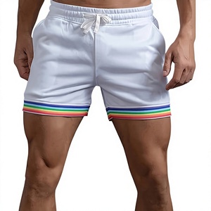 Men's White Solid Color Drawstring Mid Waist Casual Shorts with Rainbow Side Stripe Breathable Quick Dry Short Shorts Bangladesh - Product Image 4