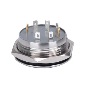 22mm Brass Nickel High Or Flat Round 1NO Momentary 7Pins Terminal 12-24V RingRGBW-Illuminated Waterproof IP67 Push Button Switch