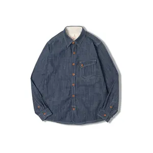 American retro denim shirt thin jacket Underlay khaki long sleeved shirt for men High quality tough guy denim shirt