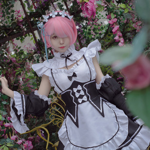 Re:Zero Rem Ram Cosplay Maid Dress Women Polyester Anime Costume Summer 2022 Plus Size - Product Image 1