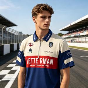 Polo demi-zippé OEM ODM en gros, personnalisé avec logo en caoutchouc imprimé, colorblock, chemise de sport tendance pour club, course, usage quotidien et décontracté - Product Image 3