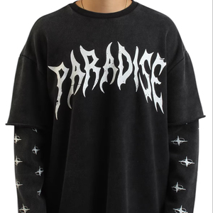 T-shirt à manches longues double couche personnalisé pour hommes sérigraphie <span class=keywords><strong>Teeshirt</strong></span> Vintage 100% coton Streetwear Tishirt - Product Image 1