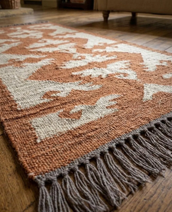 Terracotta Cream Geometric Wool Jute <b>Runner</b> Rug Handwoven Modern Non-Slip Low Pile <b>Hallway</b> Entryway Carpet Home Floor Decor - Product Image 5