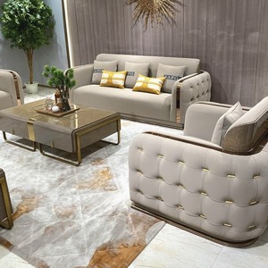 Juego de Sofás de Cuero Italiano de Lujo, Sofá Tapizado de Piel de Vacuno de Primera Calidad con Estructura de Madera Sólida para Villa o Penthouse - Product Image 3