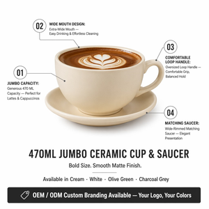 Mug à latte en céramique personnalisé Kingze avec logo, style européen, 470 ml, ensemble <span class=keywords><strong>tasse</strong></span> et soucoupe pour café et maison - Product Image 2