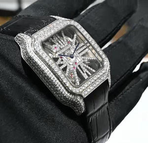 Reloj de Lujo para Hombre con Diseño de Esqueleto Hueco, Moissanita VVS, Correa de Cuero de Primera Calidad, Pasa el Test de Diamantes, Estilo Hip Hop - Product Image 4