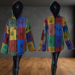 100% Cotton Blast <b>Patch</b> <b>Jacket</b> Stylish Boho Hippie Floral Pattern Mini Sleeved Breathable Hooded Washable Unisex Model Number - Product Image 3