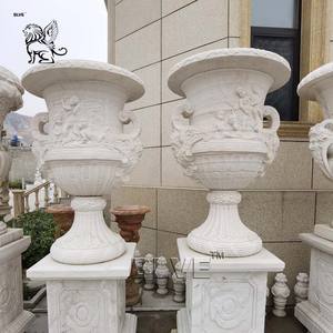 BLVE Vaso Grande da <span class=keywords><strong>Giardino</strong></span> in Marmo Bianco Scolpito a <span class=keywords><strong>Mano</strong></span> Fioriera in Pietra Naturale Urna in Marmo - Product Image 4