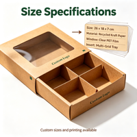 Boîte en papier kraft personnalisée avec fenêtre et séparateurs, accepte les commandes d'échantillons, boîte recyclable pour l'emballage de pâtisseries et de biscuits