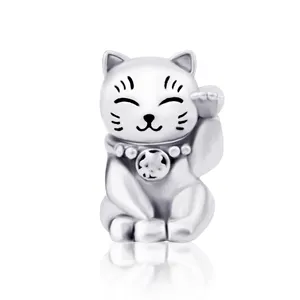 Cat charms wholesale 925 silver fortune cat beads Maneki Neko charm fit for jewelry making