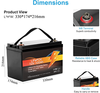 Batterie LiFePO4 ZTGF 12V 100Ah rechargeable, batterie solaire au lithium, batterie lithium-ion 12V
