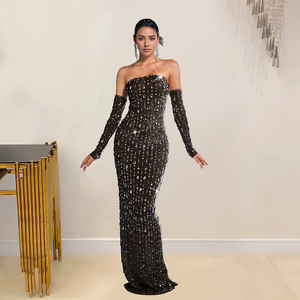 Robe longue à paillettes pour femmes, style européen et américain, robe une pièce - Product Image 6