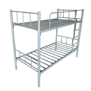 Tempat tidur logam berkualitas tinggi dengan rel pelindung keselamatan tempat tidur logam kokoh tugas berat kembar di atas kembar dengan tangga untuk anak-anak, remaja