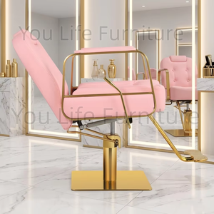 Sillón de Barbero Hidráulico Reclinable Rosa con Marco Dorado, Silla de Estilismo para Salón de Belleza, Spa y Barbería, Venta al Por Mayor - Product Image 3