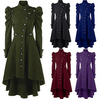 Vente chaude médiéval Vintage col debout coupe ajustée Style britannique mi-long manteau pour femmes