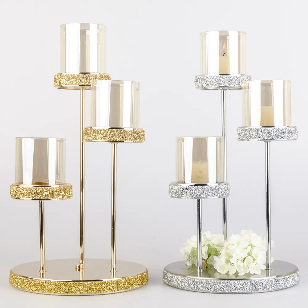 Atmosphere Layout Luxurious Metal Glass Candlestick Wedding Candlestick Road Guide Dining Table Center Metal Candle Holder