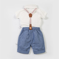 Angleterre Style Infantile Salopette Noeud Papillon Gentleman Costume D'été Toddler Formelle Chemise Barboteuses Court Enfants Garçon Vêtements Ensembles De Chine