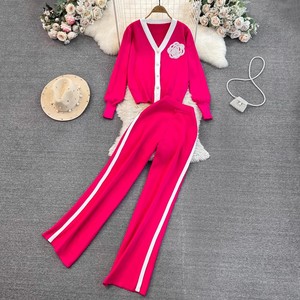 Conjunto de <span class=keywords><strong>2</strong></span> piezas de suéter y pantalones de manga larga de punto informal para mujer - Product Image 1