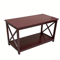 Wohnzimmer-Couchtisch aus Massivholz mit Rotem Mahagoni-Finish und Unterer Ablagefläche, X-förmiger Rahmen, Mitteltisch für das Wohnzimmer