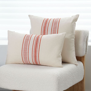 Sarung Bantal Dekoratif Linen Motif Garis Merah untuk Sofa Kursi Kamar Tidur Dekorasi Rumah - Product Image 1