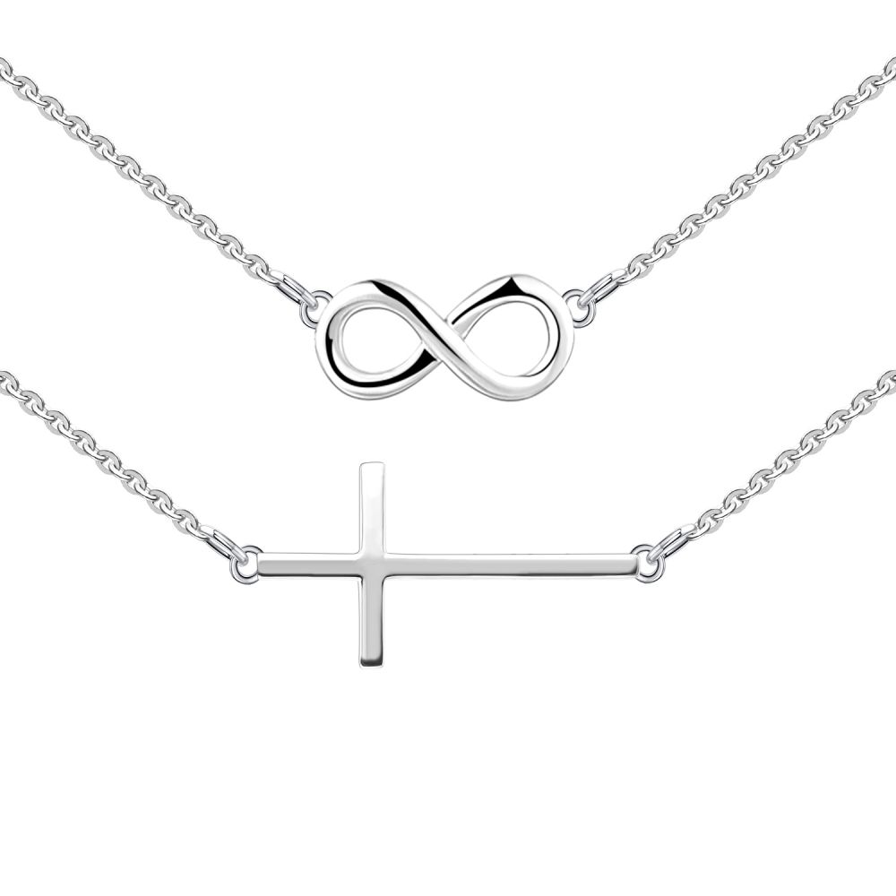 Infinite U Collana Stella Doppia In Argento 925 Con Zirconie Cubiche Gioiello Elegante Per Donna - 2