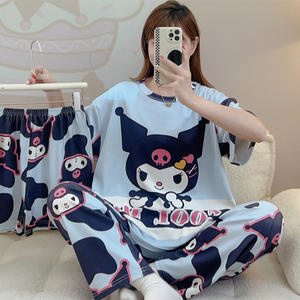 Wholesale High Quality Summer Short Sleeve Long Pants Women's Pajamas Set Comfortable <strong>Casual</strong> Loose Cartoon <strong>Home</strong> <strong>Wear</strong> - Product Image 1