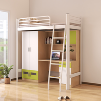 Lits superposés modernes connectés et intégrés avec lit supérieur et bureau inférieur pour dortoirs et chambres d'étudiants