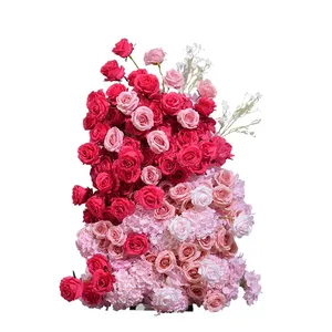 Arche de fond de scène de mariage 5D <span class=keywords><strong>rose</strong></span> vif de luxe, décoration en panneau KT, arrangement floral en rangée, décoration florale au sol, accessoire pour événement festif, vitrine - Product Image 6