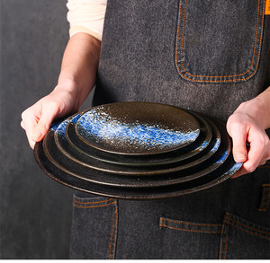 Platos de cerámica creativos japoneses para servir, vajilla esmaltada con cambio de horno de porcelana Vintage, plato de cena, platos de Pasta para carne de Sushi - Product Image 5