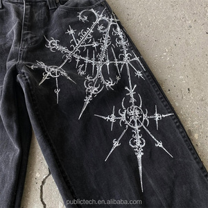 Fabricante de logotipo personalizado diseño bordado parche lavado hombres pierna recta bordado pantalones vaqueros - Product Image 6