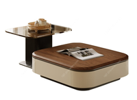 Table basse moderne minimaliste avec grain de noyer et verre trempé, design élégant, écologique et durable pour le salon